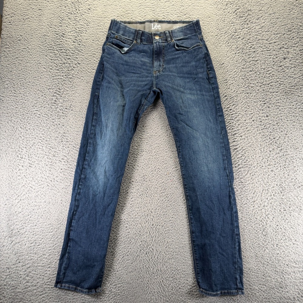 Lee Jeans Mens 30x32 Blue Cotton Denim Straight Leg Slim Faded Workwear Stretch